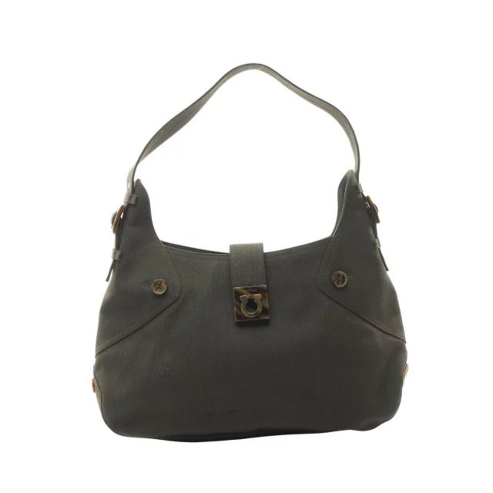 Salvatore Ferragamo Gancini Shoulder Bag Canvas Green
